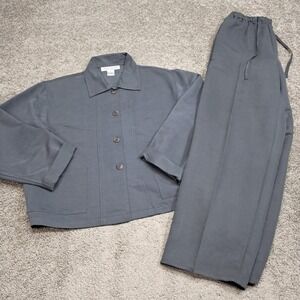 Irene Allison Women Gray 2 Piece Pant Set Button Jacket Elastic Waist Trousers S